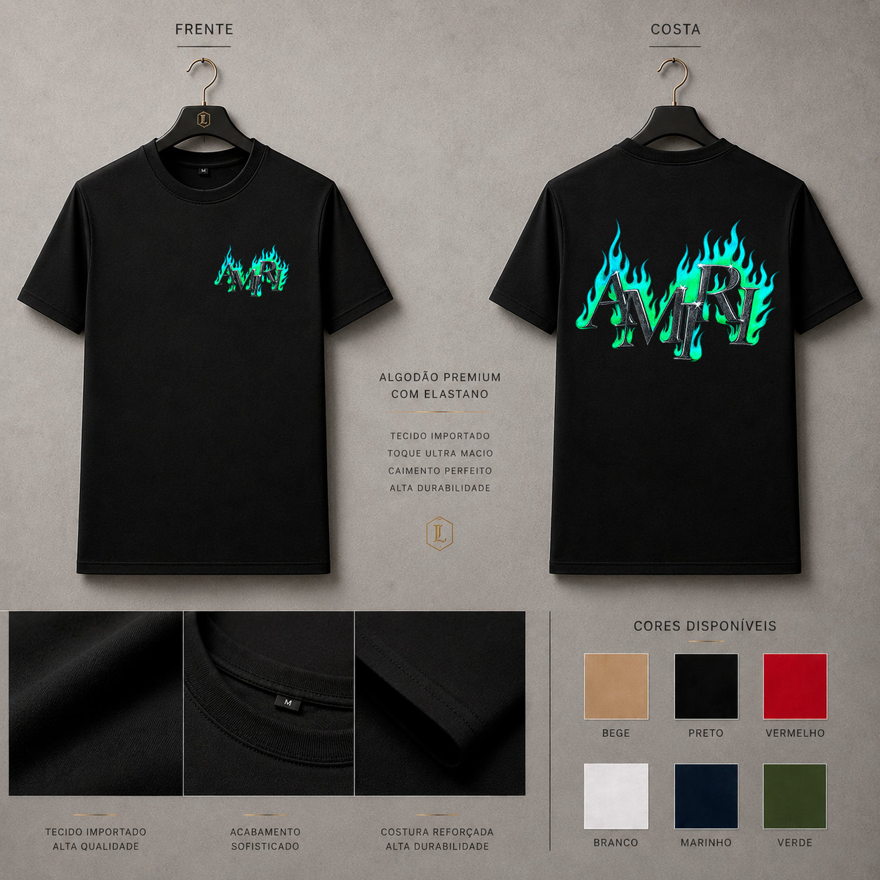 Camisa Importada Pima Amiri Chamas Verdes