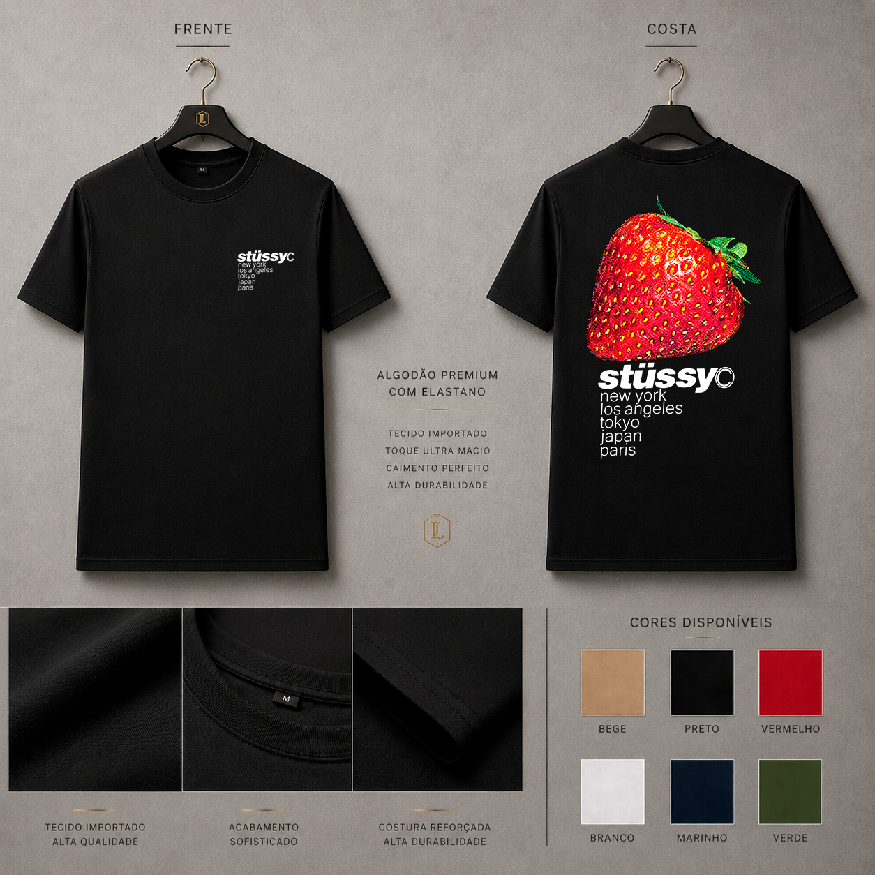 Camisa Importada Pima Stussy Morango