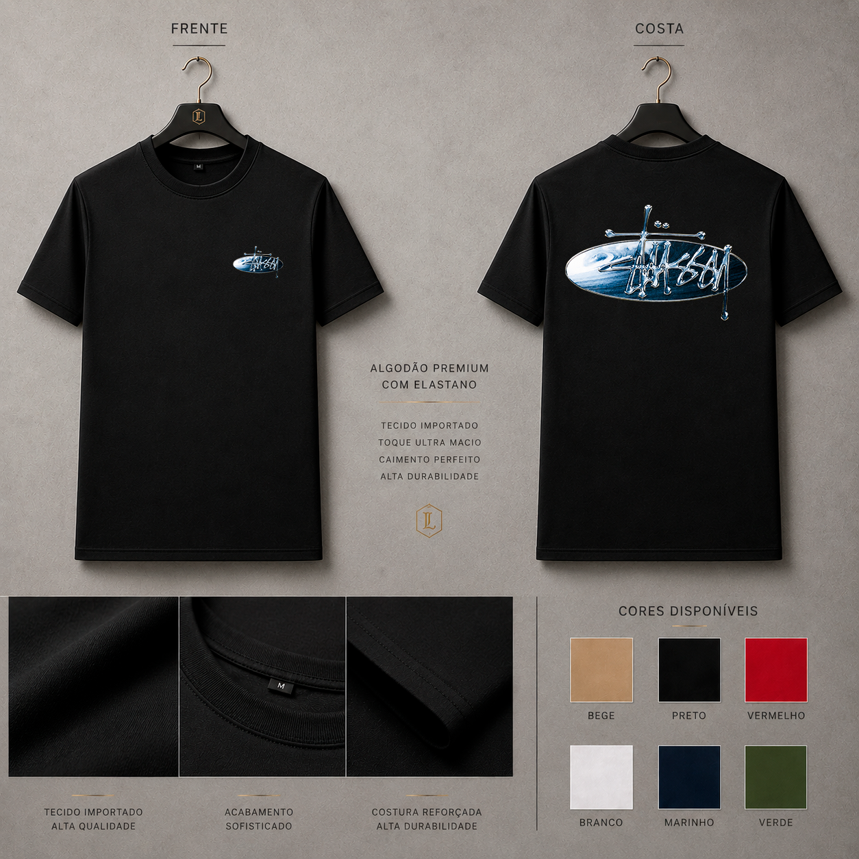 Camisa Importada Pima Stussy Surfboard Azul