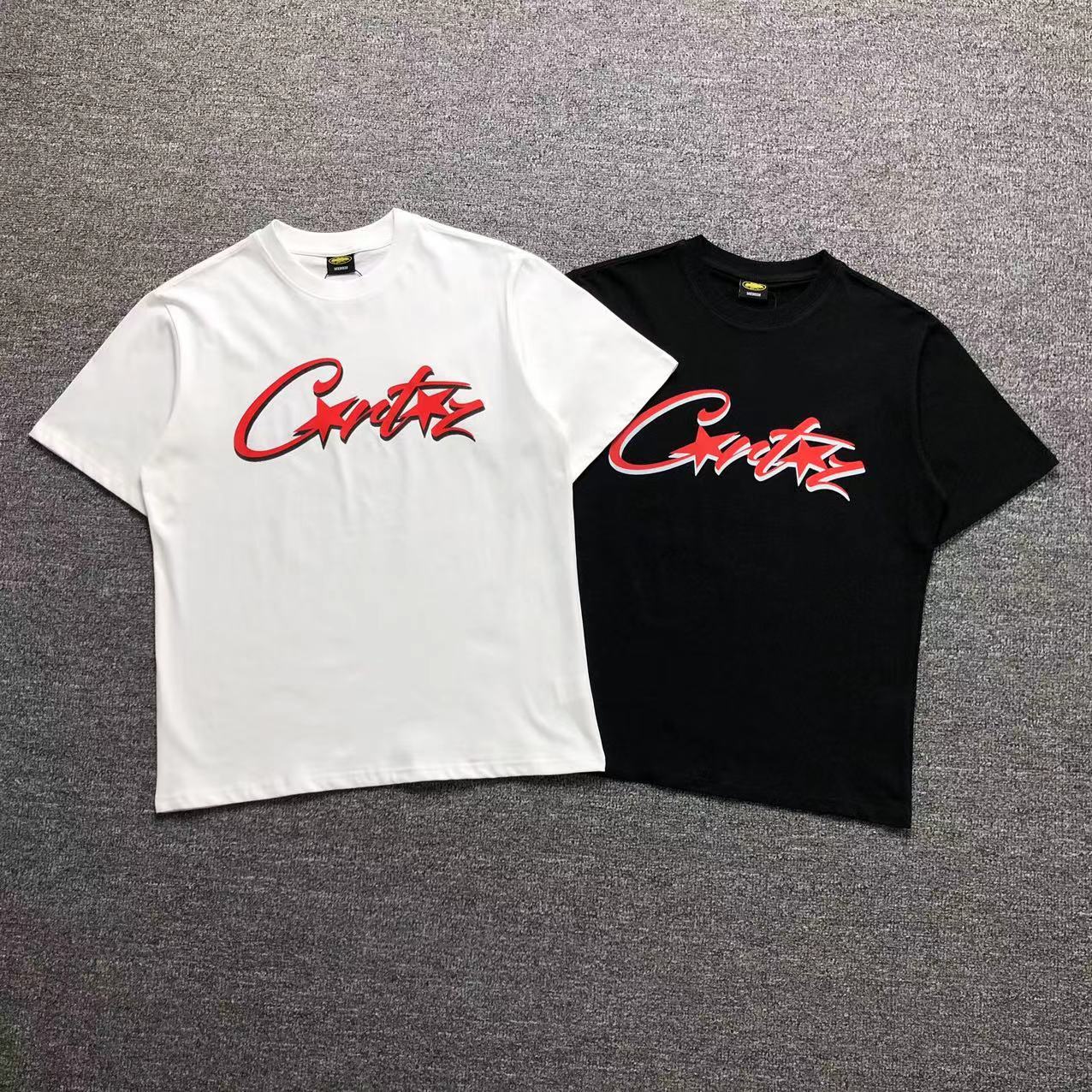 Camisa Corteiz Star Script Branca E Preta — frente