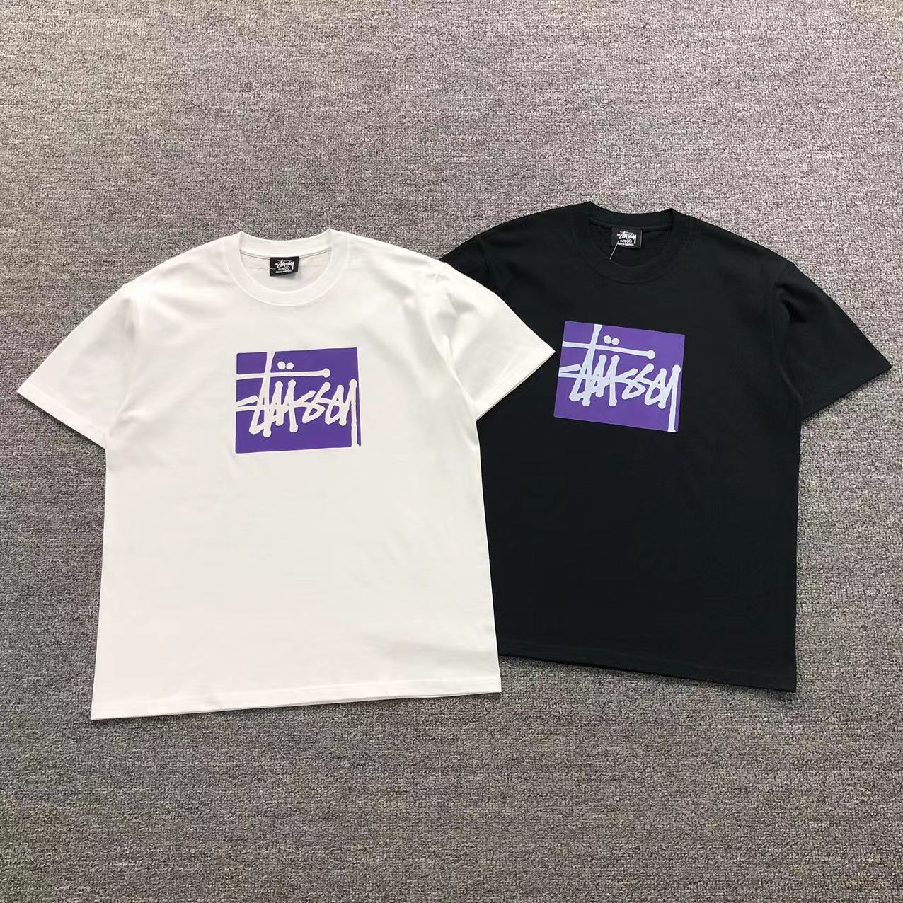 Camisa Stussy Box Logo Purple — frente