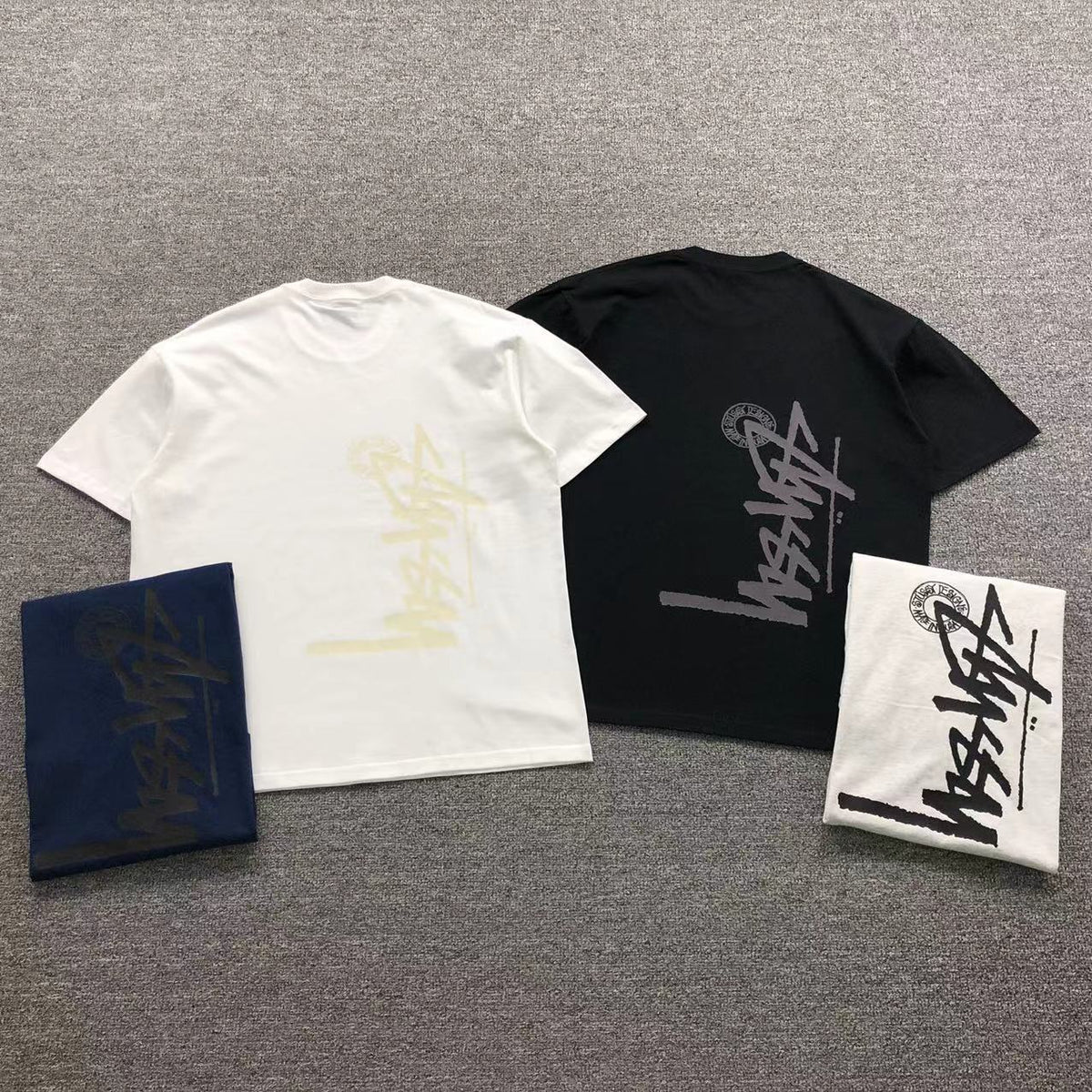 Camisa Stussy Signature Script Branca, Preta E Azul Marinho — costa