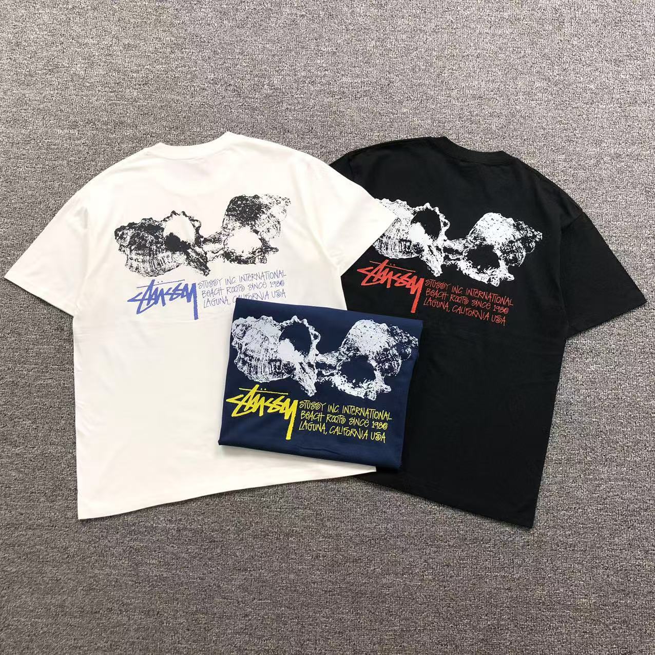 Camisa Stussy Shell Skull Disponível Em Branco, Preto E Azul Marinho — costa