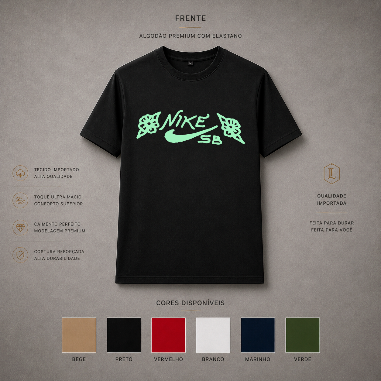 Camisa Importada Pima Nike SB Floral Mint - logo Nike SB em verde menta com detalhes florais