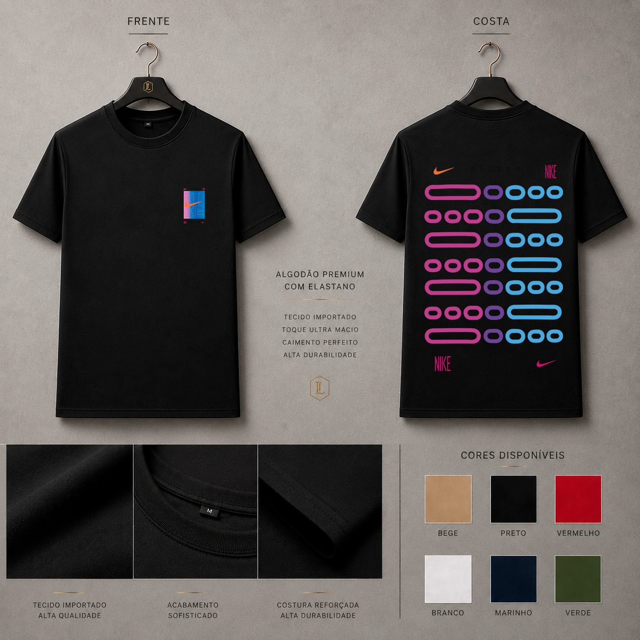 Camisa Importada Pima Nike Gradient Loops - linhas ovais em gradiente rosa e azul nas costas