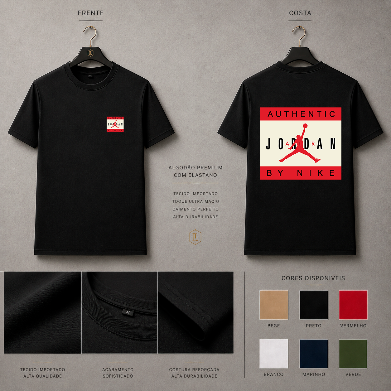 Camisa Importada Pima Nike Jordan Authentic Label - etiqueta Authentic Jordan em vermelho, branco e preto