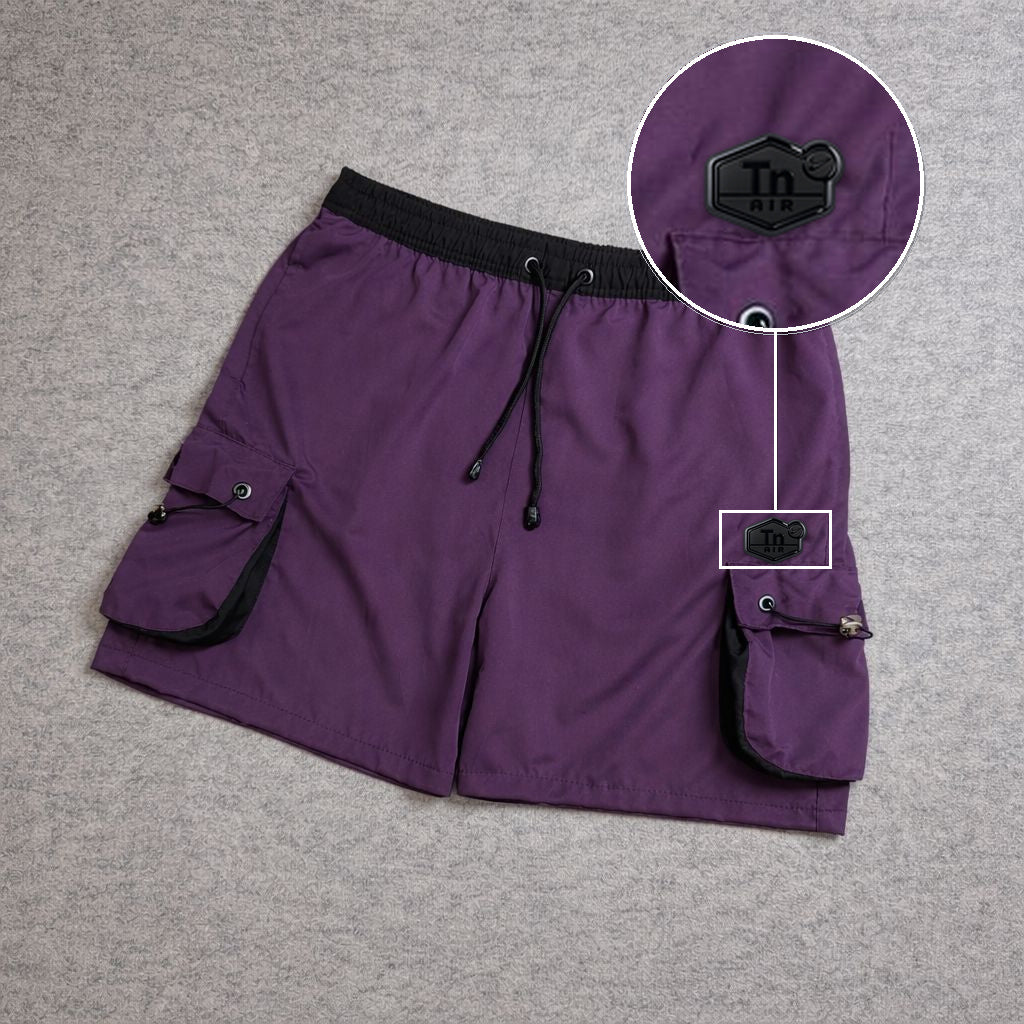 SHORT CARGO FOLLER COM REGULADOR ROXO com patch Tn Resinado Preto