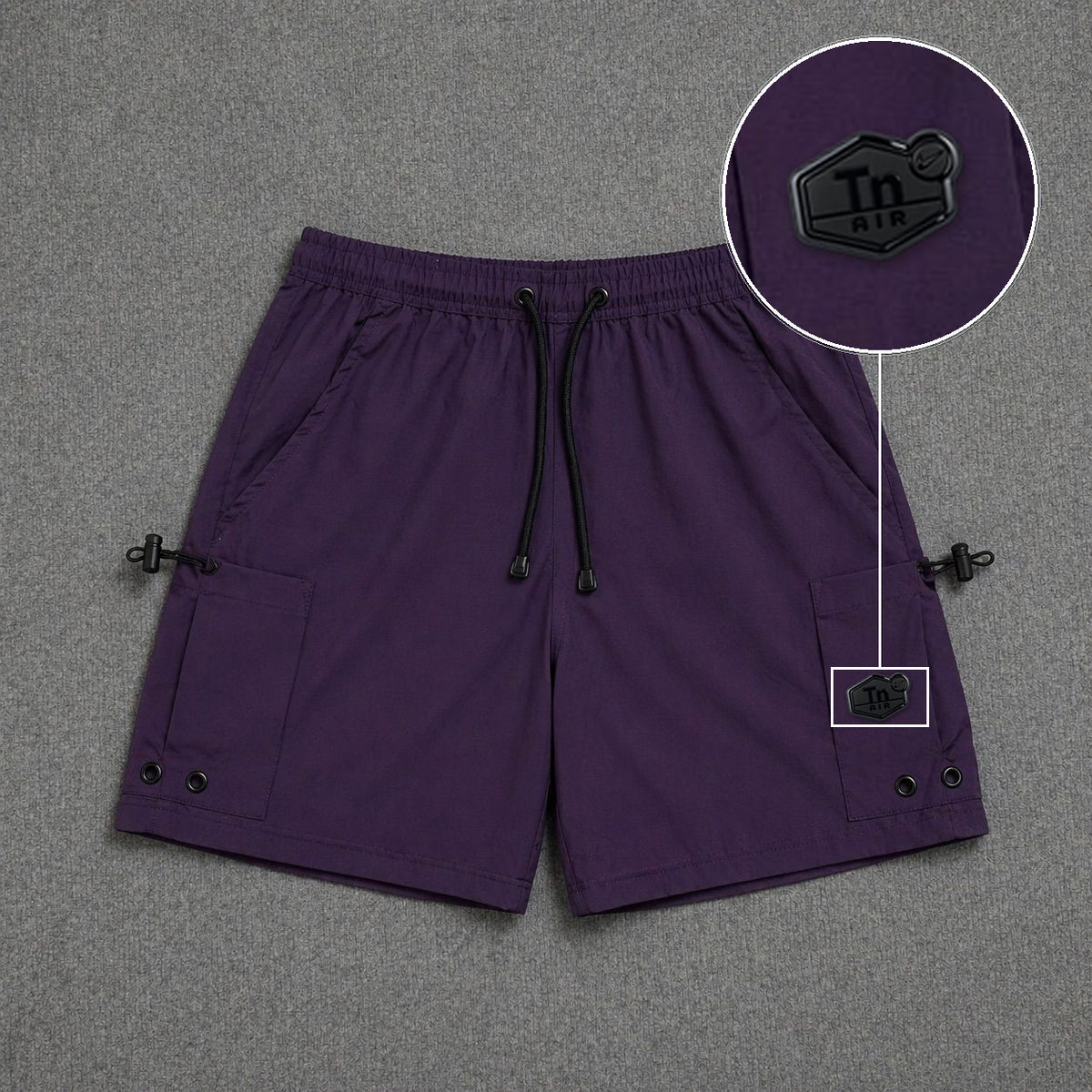 Short Cargo Streetwear Urban com Bolsos Laterais Roxo com patch Tn Resinado Preto