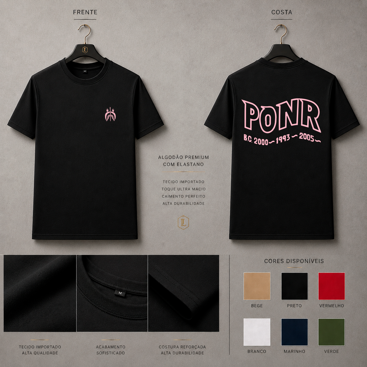 Camisa Importada Pima Ponr Pink Type - tipografia Ponr em rosa com visual retrô