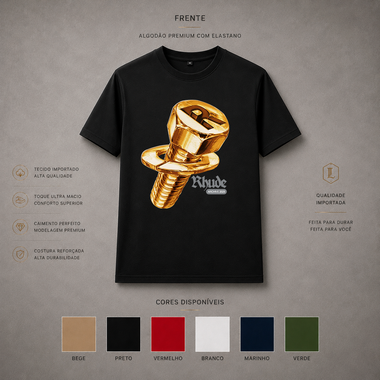 Camisa Importada Pima Rhude Parafuso Dourado