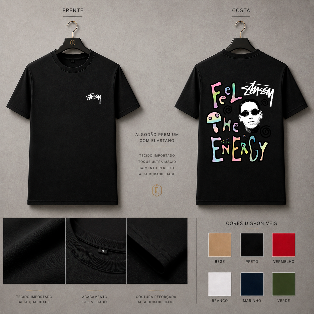 Camisa Importada Pima Stussy Feel The Energy