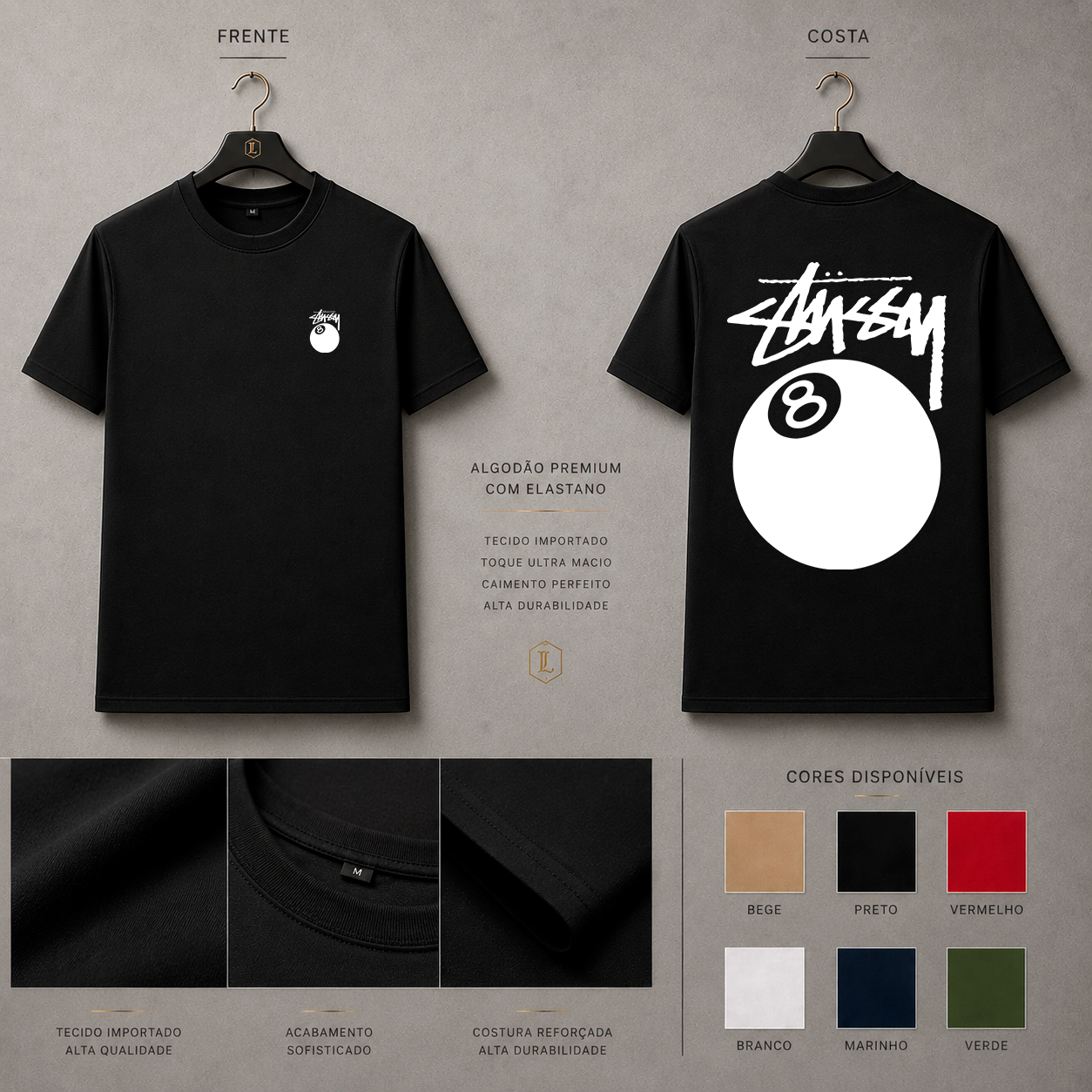 Camisa Importada Pima Stussy 8 Ball
