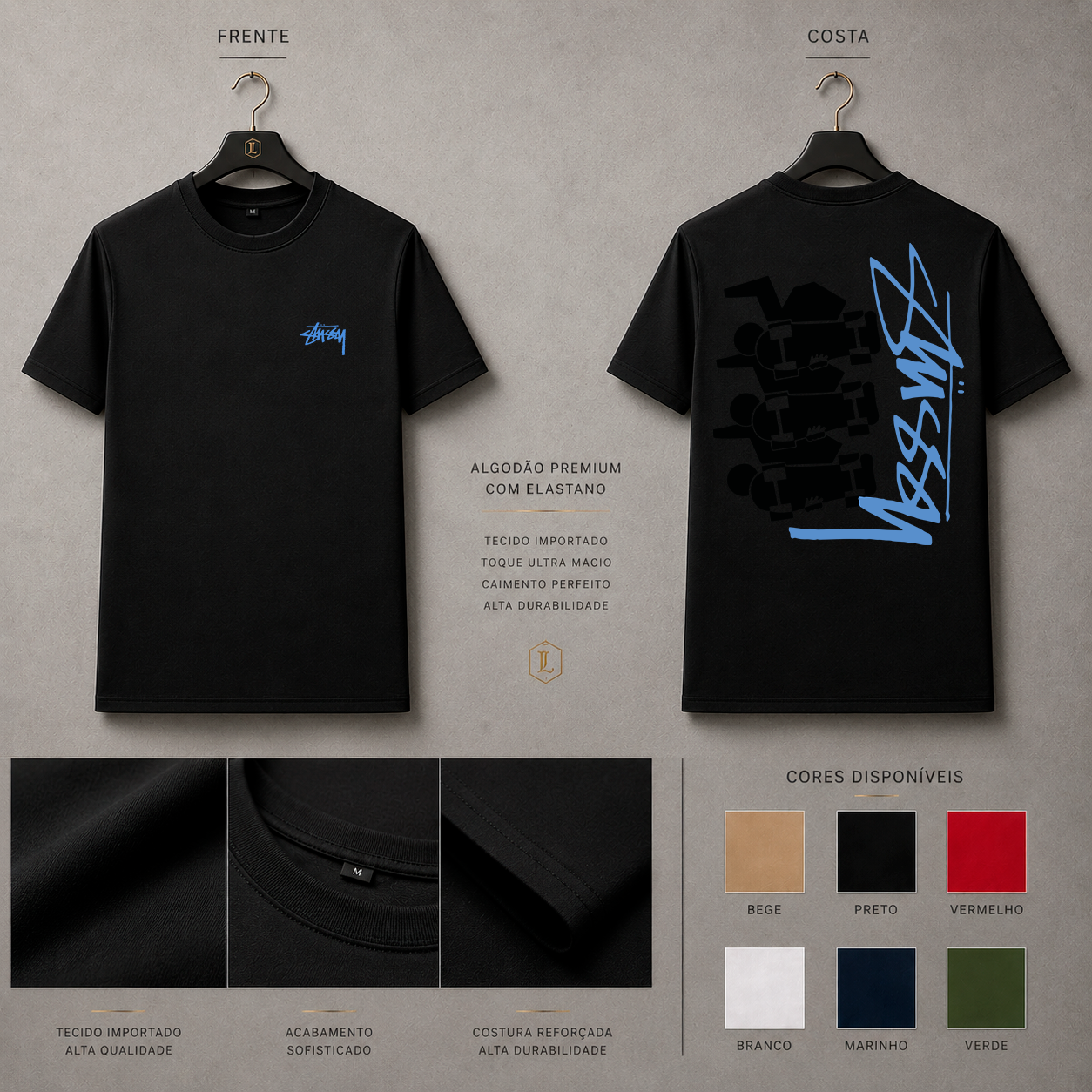 Camisa Importada Pima Stussy Skate Azul