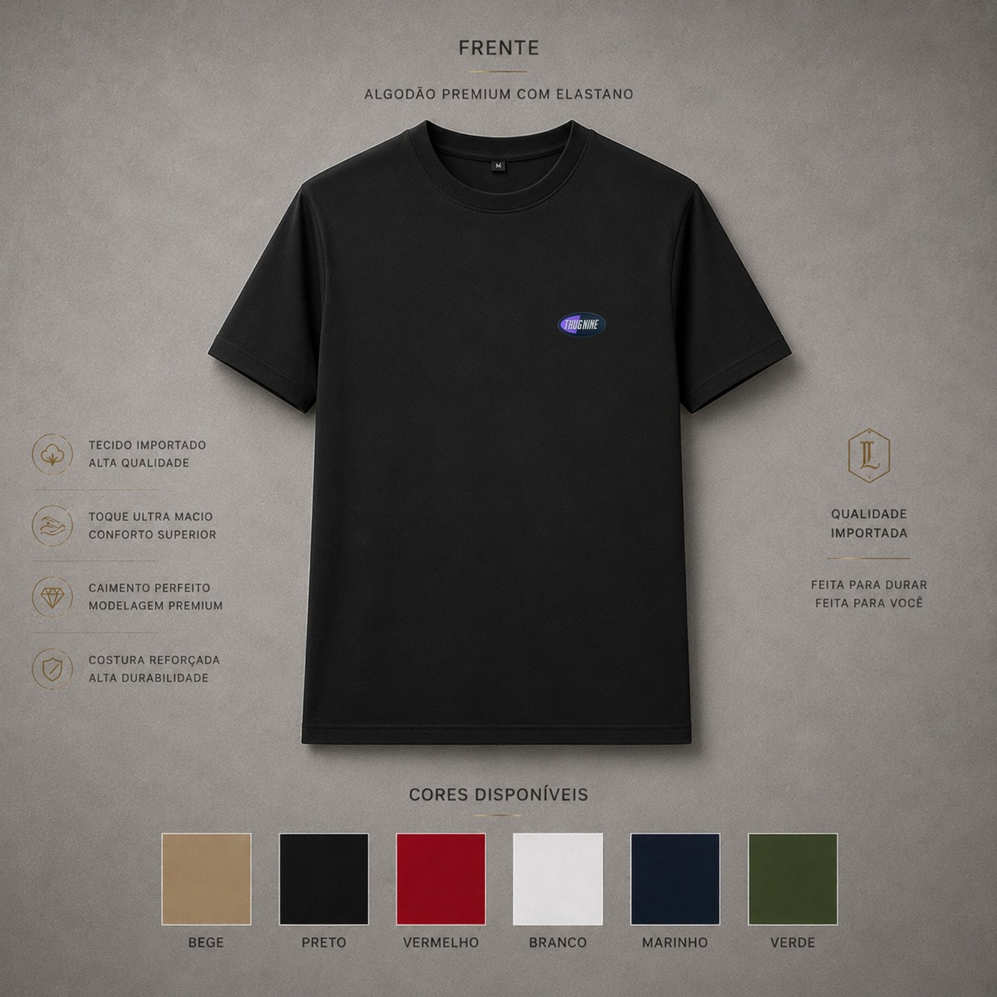 Camisa Importada Pima Thug Nine Logo Azul