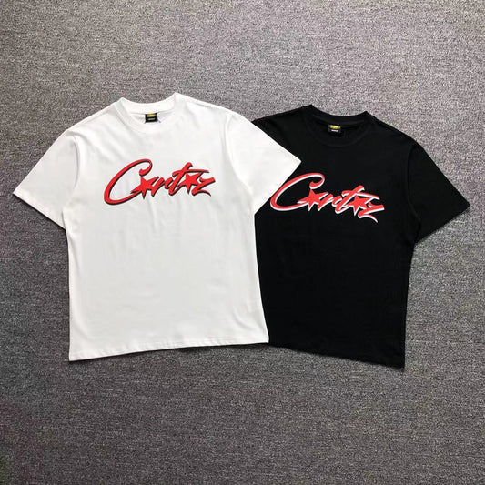 Camisa Corteiz Star Script Branca E Preta — frente