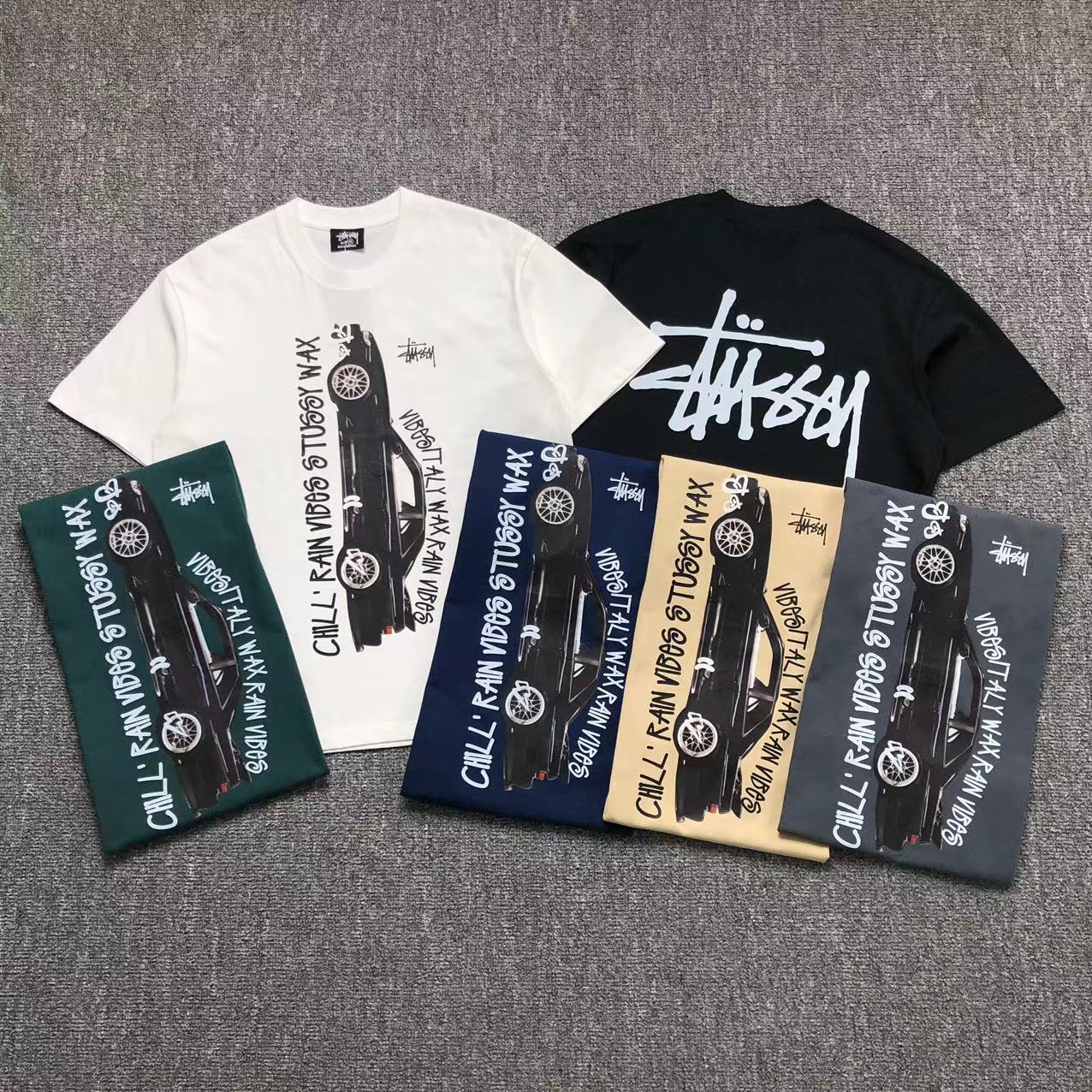 Camisa Stussy Racing Car Rain Vibes — frente