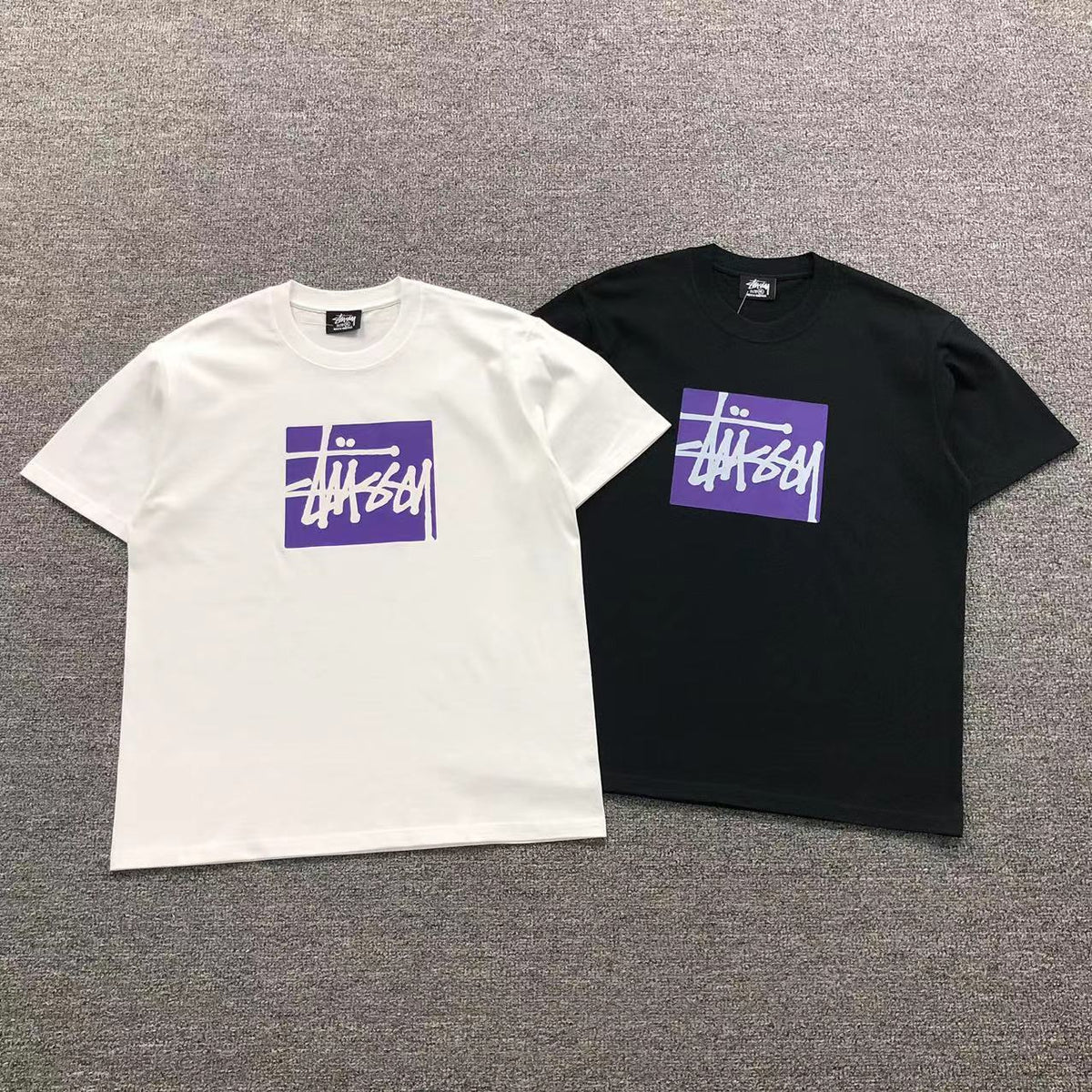 Camisa Stussy Box Logo Purple — frente