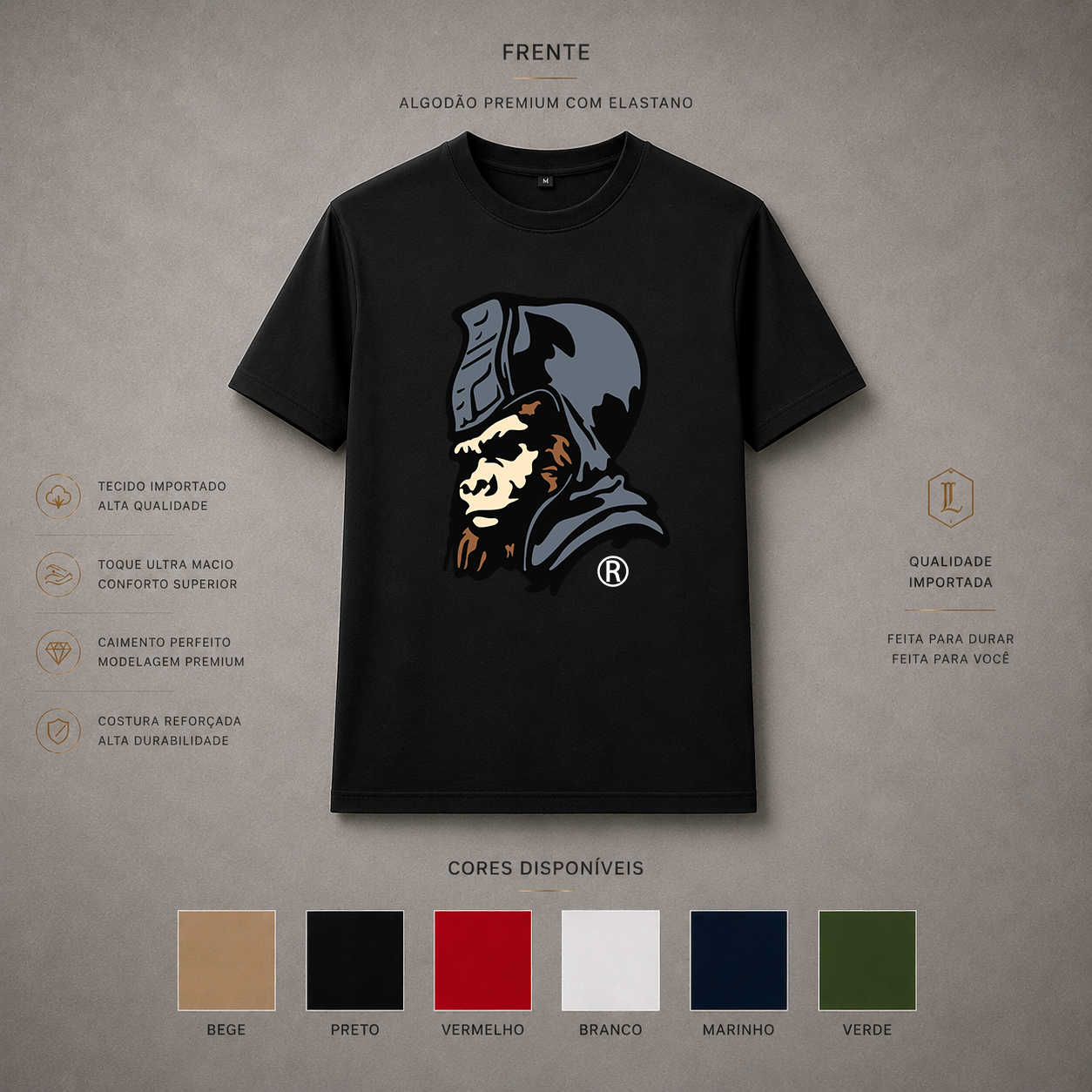 Camisa Importada Pima Bape Knight - ilustração de cavaleiro com cabeça de ape