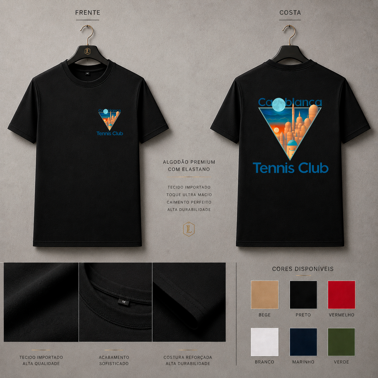 Camisa Importada Pima Casablanca Tennis Club - arte triangular de cidade oriental e Tennis Club