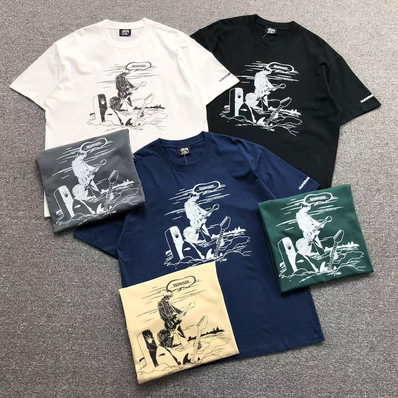 Camisa Stussy Graveyard Guitar — frente