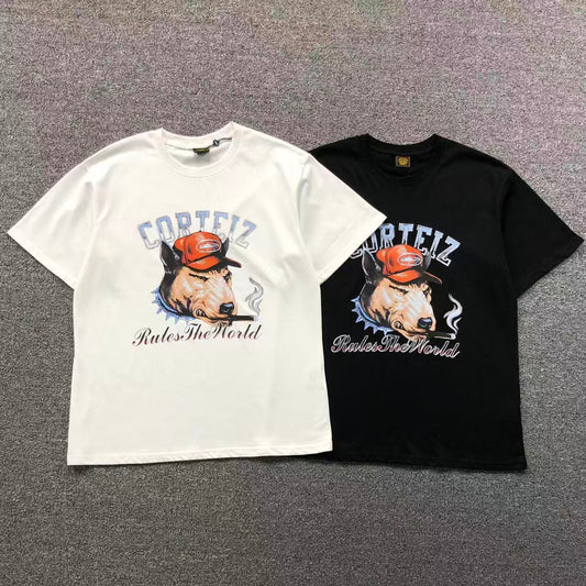 Camisa Corteiz Bull Rules The World Branca E Preta — frente