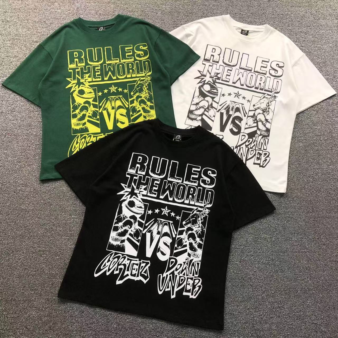 Camisa Corteiz Rules The World Verde, Branco E Preto — frente