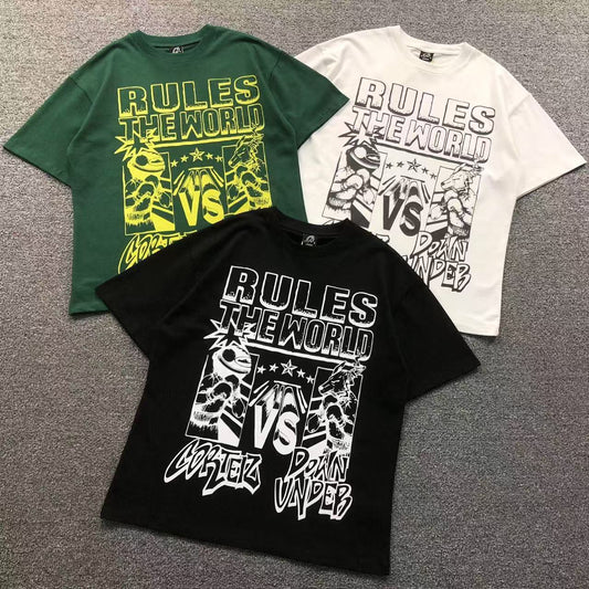 Camisa Corteiz Rules The World Verde, Branco E Preto — frente