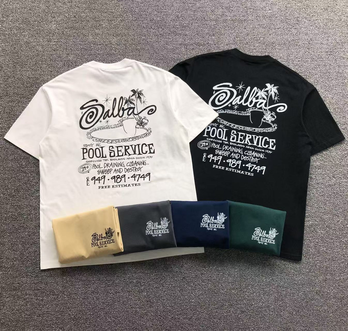 Camisa Stussy Salba Pool Service Branca, Preta, Bege, Cinza, Azul Marinho E Verde — costa