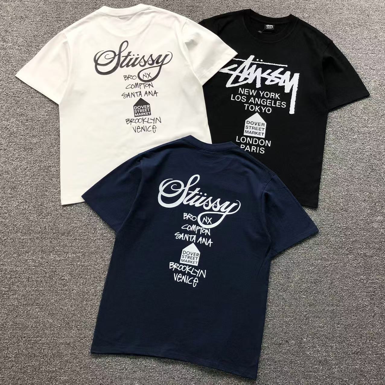 Camisa Stussy World Tour Cities Branca, Preta E Azul Marinho — costa