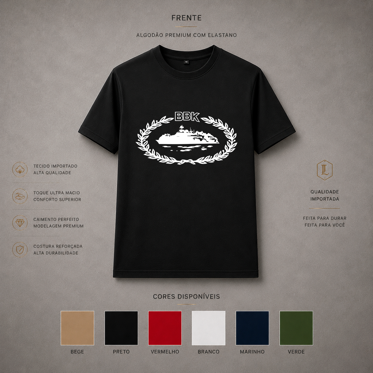 Camisa Importada Pima BBK Yacht Emblem - emblema náutico com iate e moldura de louros