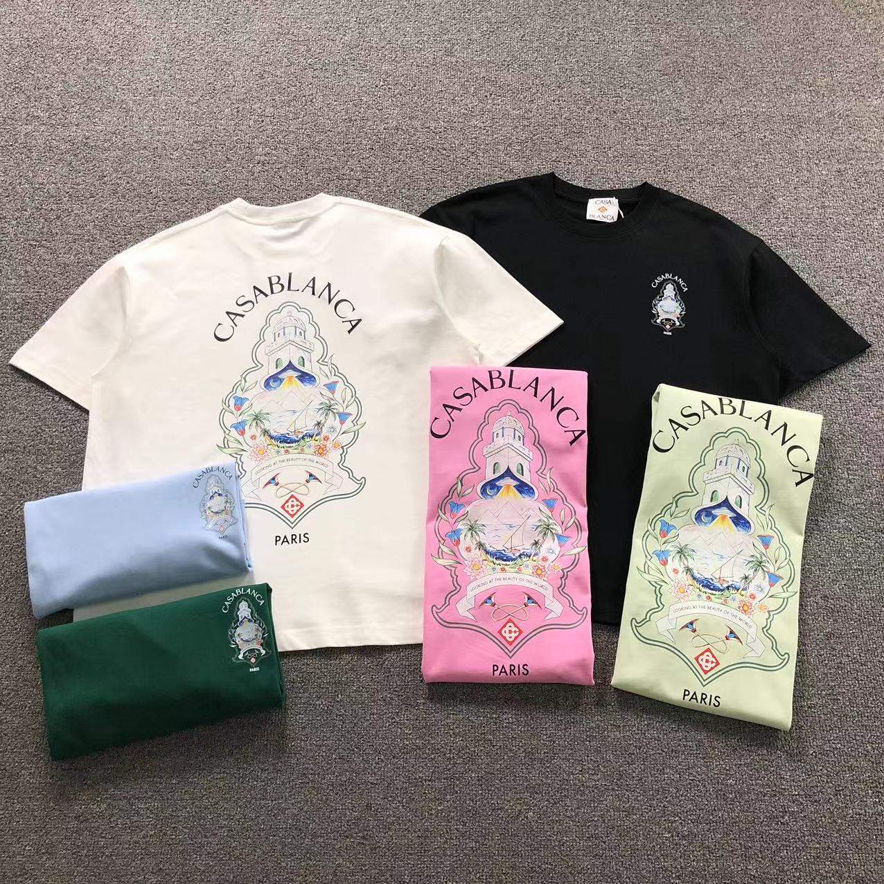 Camisa Casa Blanca Lighthouse Garden Off-White, Preta, Azul Claro, Verde Escuro, Rosa E Verde Claro — frente