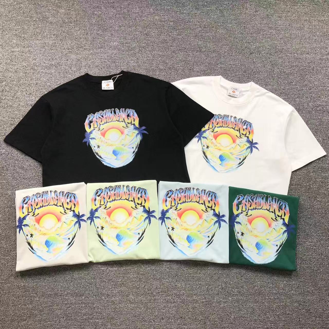 Camisa Casa Blanca Sunset Palms Múltiplas Cores (Preto, Branco, Bege, Verde Claro, Azul Claro, Verde Escuro) — frente