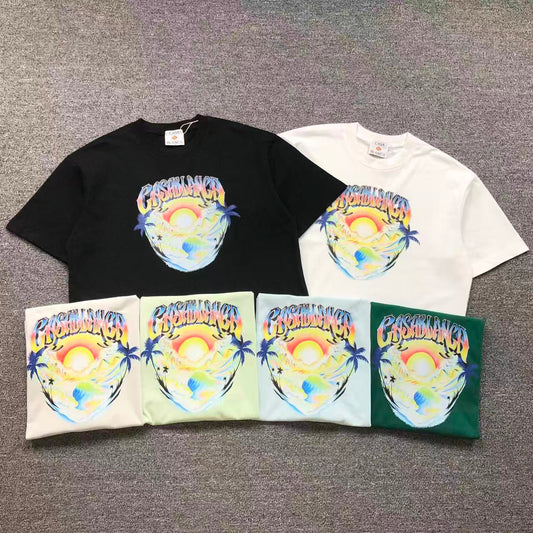Camisa Casa Blanca Sunset Palms Múltiplas Cores (Preto, Branco, Bege, Verde Claro, Azul Claro, Verde Escuro) — frente