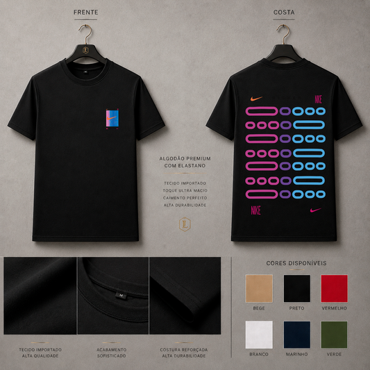 Camisa Importada Pima Nike Gradient Loops - linhas ovais em gradiente rosa e azul nas costas