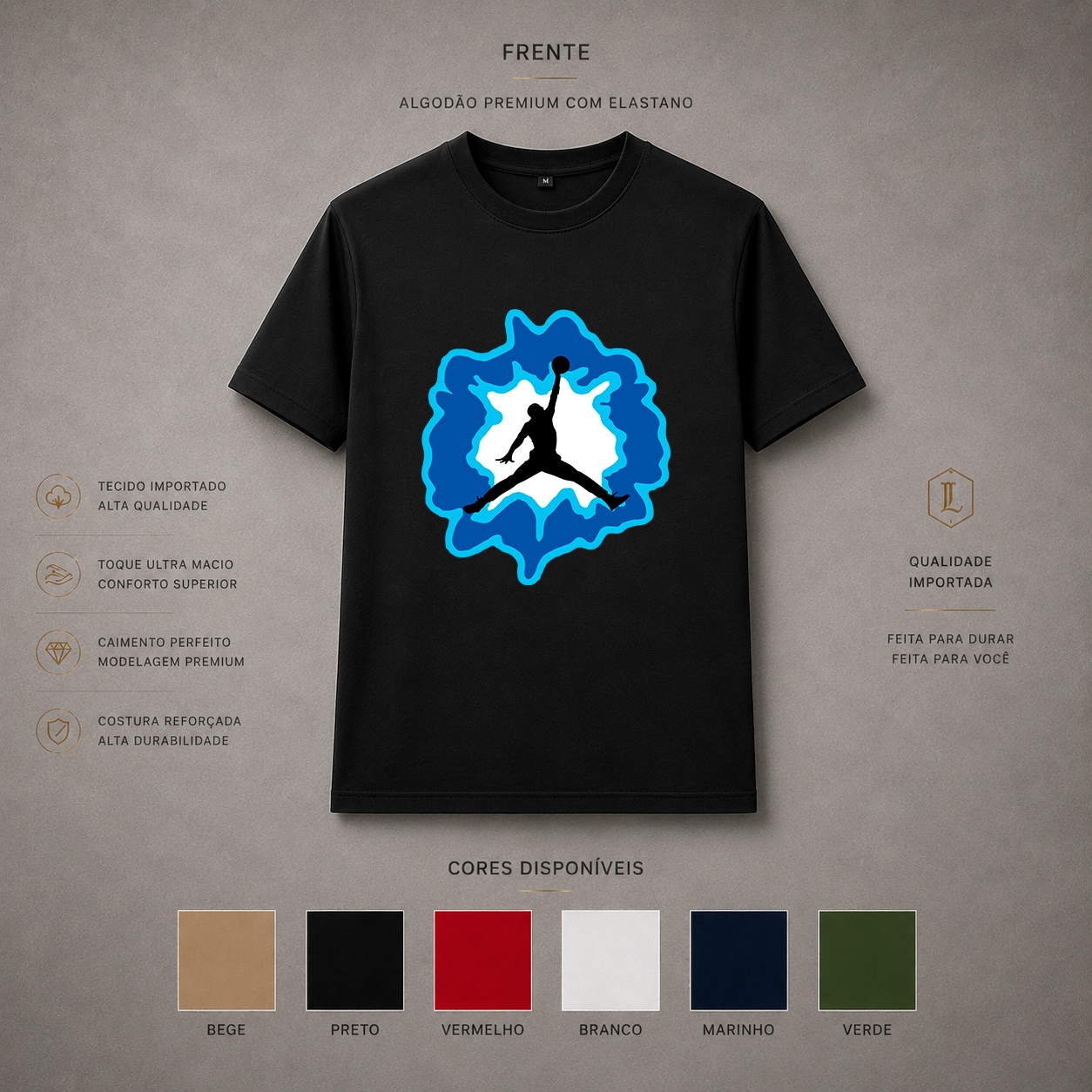 Camisa Importada Pima Nike Jordan Blue Splash - Jumpman preto sobre explosão gráfica azul