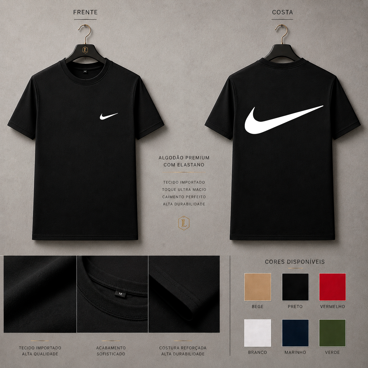 Camisa Importada Pima Nike Swoosh Classic - swoosh branco minimalista de grande escala