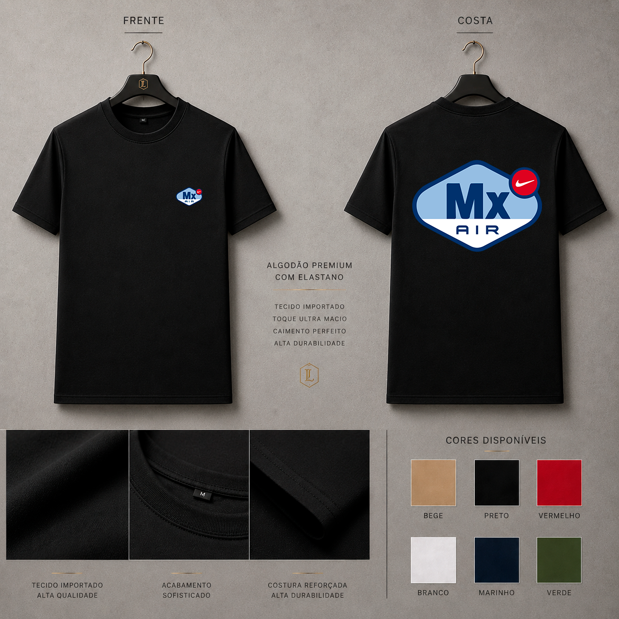 Camisa Importada Pima Nike MX Air - emblema MX Air azul com detalhe vermelho
