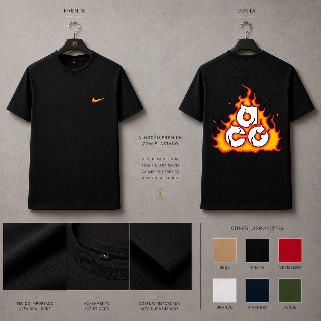 Camisa Importada Pima Nike SB Fire Ride - logo flamejante em arte gráfica de alto contraste