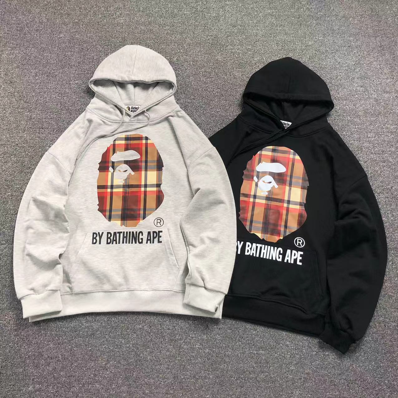 MOLETOM CANGURU Bape Ape Head Plaid — frente