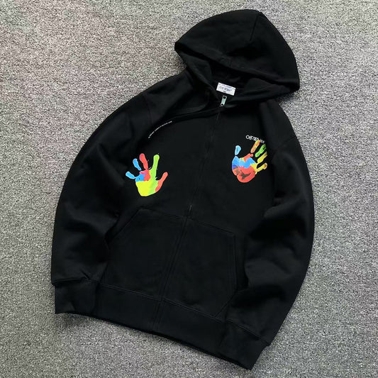 MOLETOM CANGURU Off White Handprints Color — frente