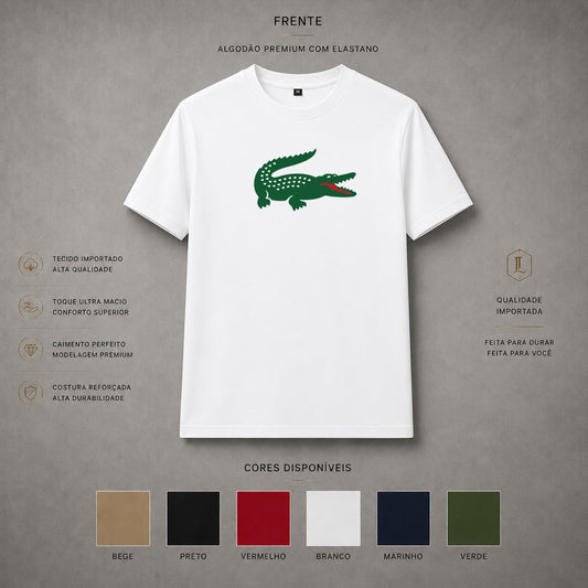 Camisa Importada Pima Lacoste Croc Logo Branca — frente