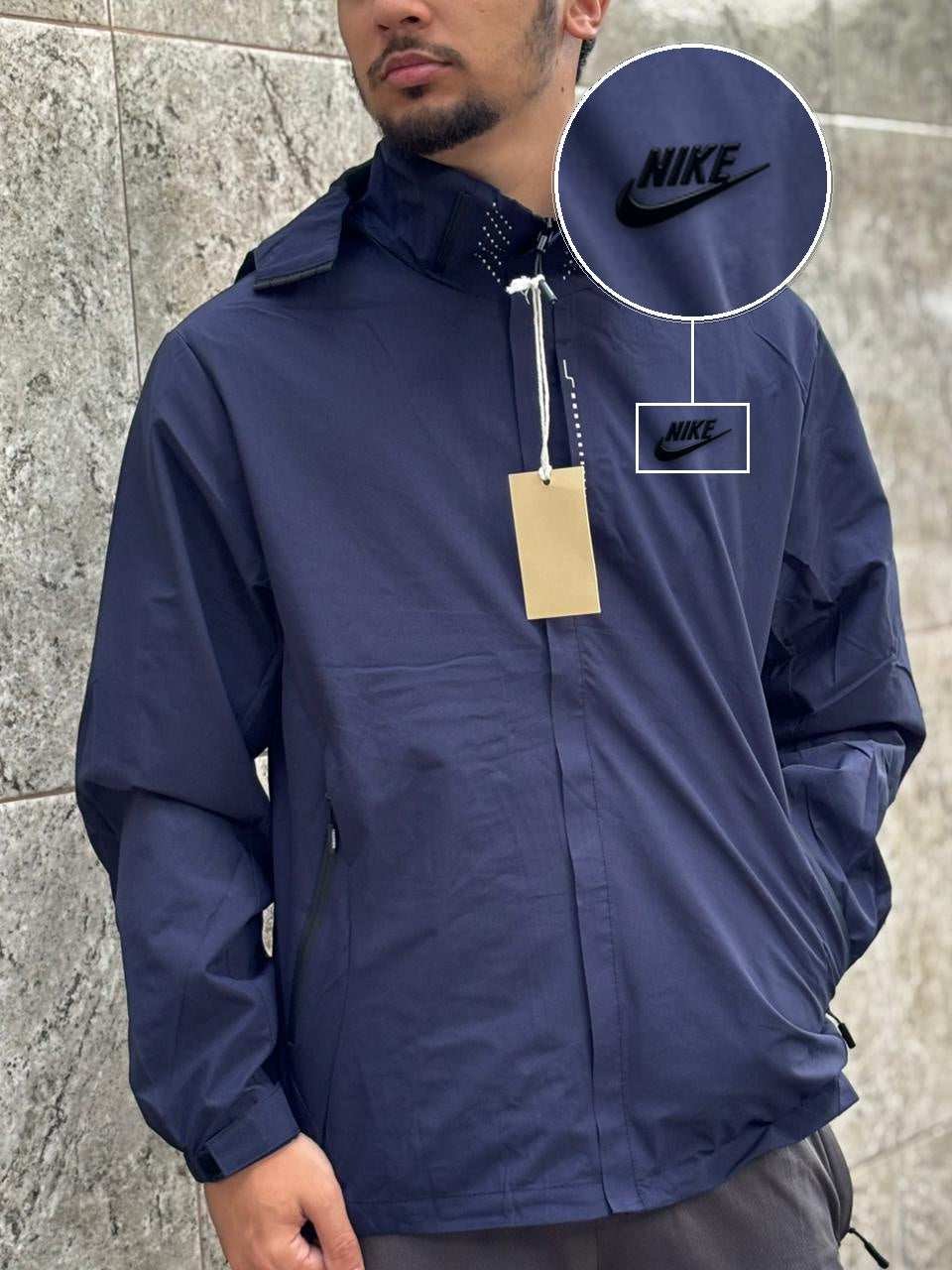 Casaco Corta Vento Impermeavel Imper Motor 2026 Marinho com patch Nike Escrita Sp Preto