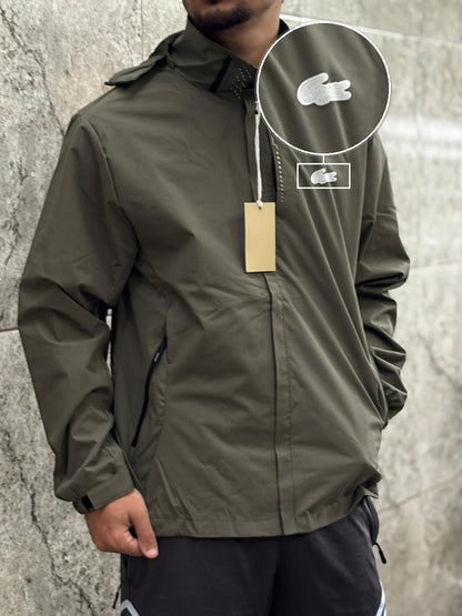 Casaco Corta Vento Impermeavel Imper Motor 2026 Verde Militar com patch Lacoste Sp Branco
