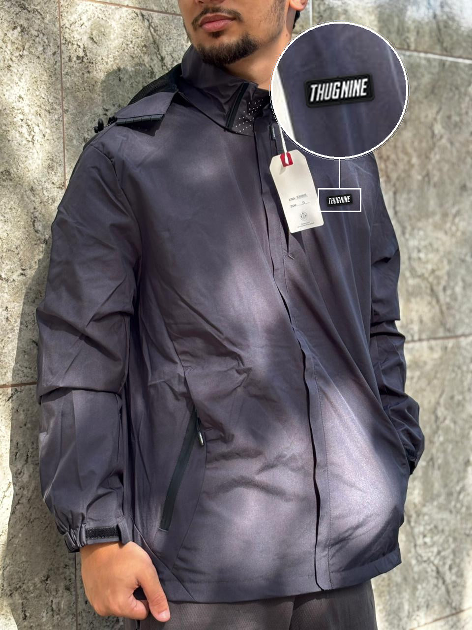 Casaco Corta Vento Impermeavel Storm PRO 2026 Chumbo com patch Thug Nine Retangular