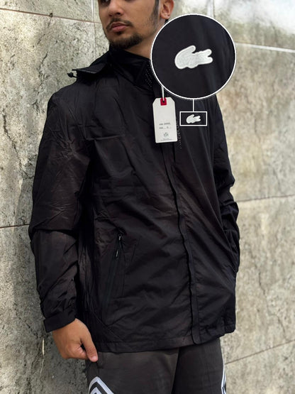 Casaco Corta Vento Impermeavel Storm PRO 2026 Preto com patch Lacoste Sp Branco