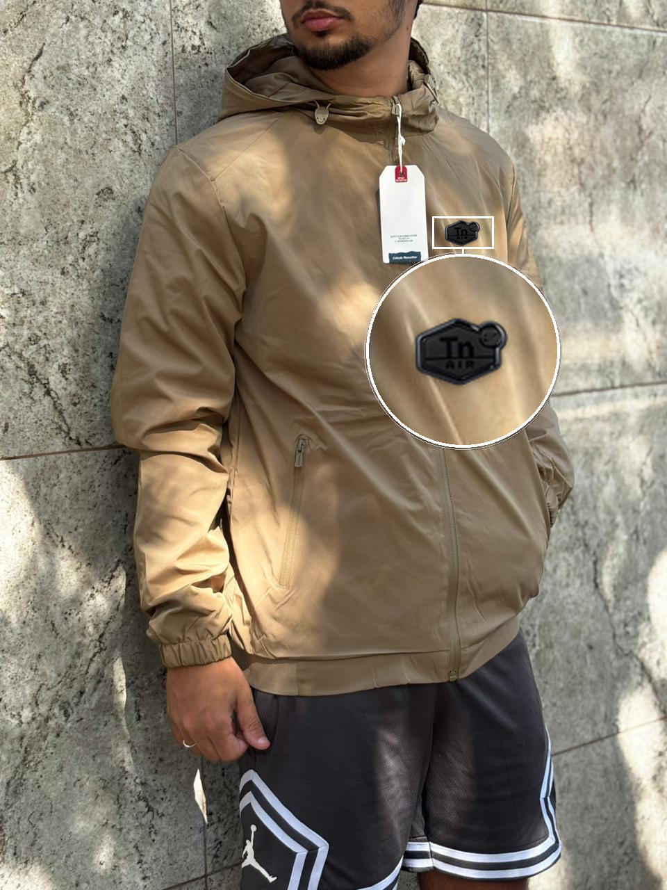 Casaco Corta Vento Impermeavel Storm Urban 2026 Caqui com patch Tn Resinado Preto