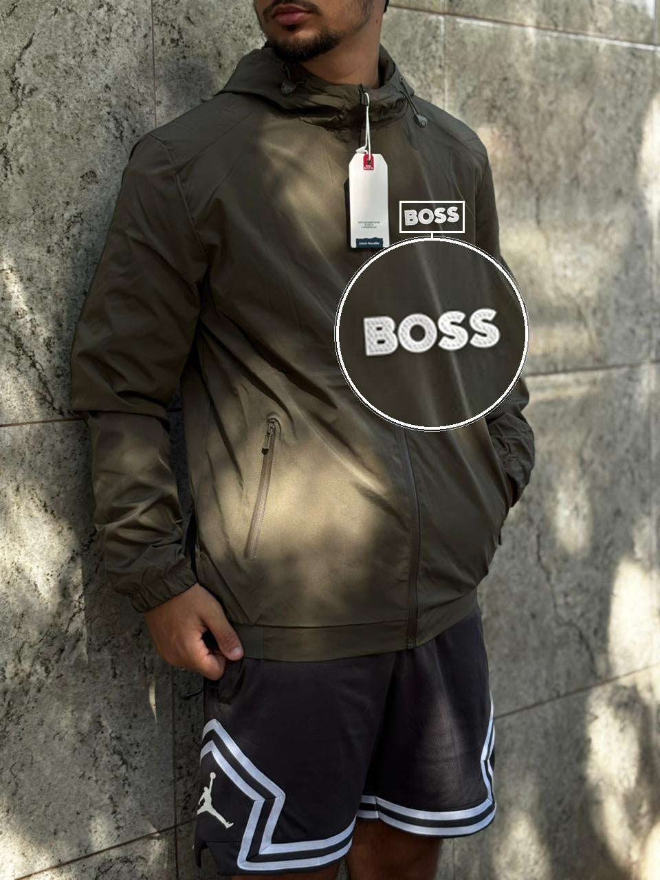 Casaco Corta Vento Impermeavel Storm Urban 2026 Verde Militar com patch Boss Sp Branco