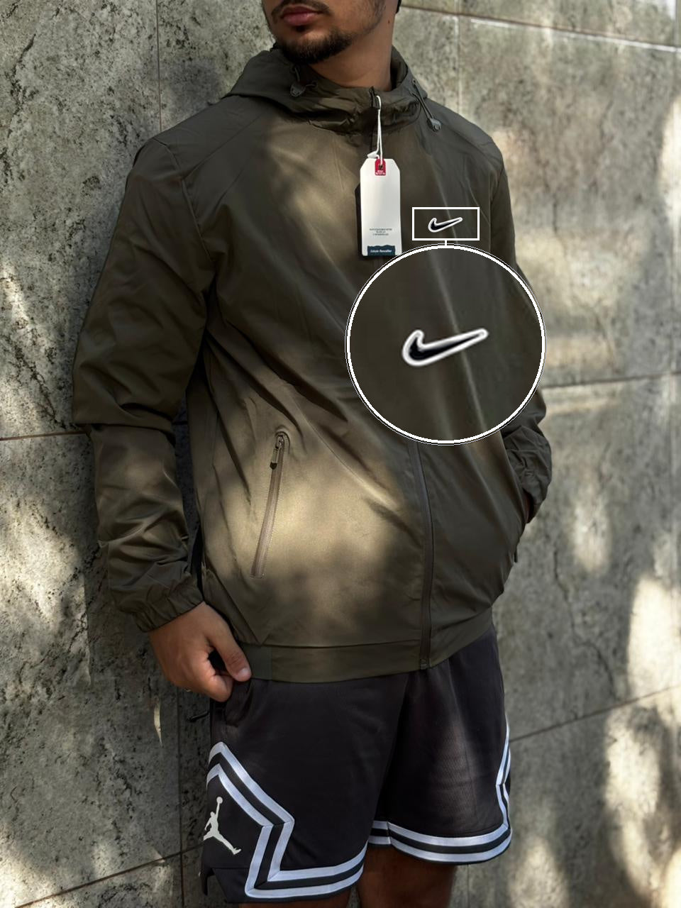 Casaco Corta Vento Impermeavel Storm Urban 2026 Verde Militar com patch Nike Rs P B