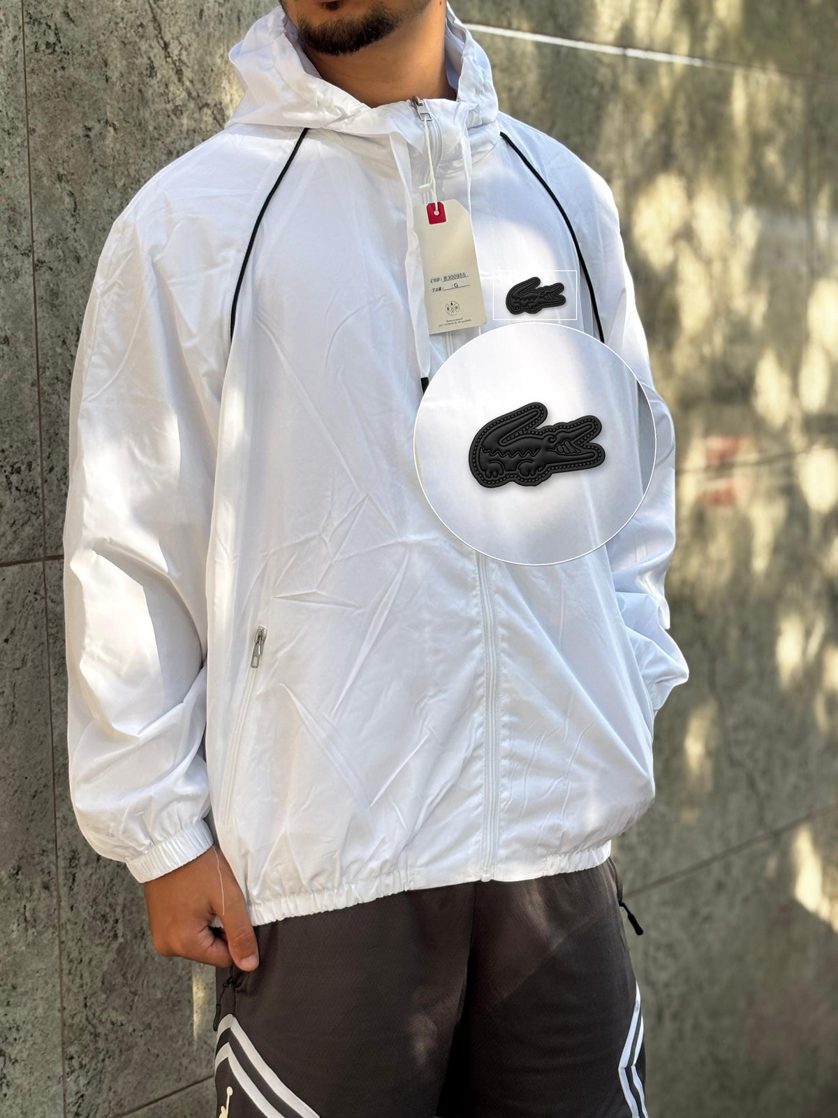 Casaco Corta Vento Importado Alpine North 2026 Branco com patch Lacoste Sp Preto