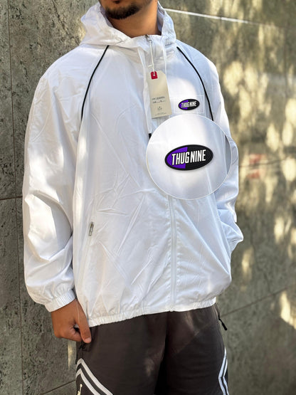 Casaco Corta Vento Importado Alpine North 2026 Branco com patch Thug Nine Oval Preto Com Roxo